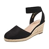 DREAM PAIRS Womens Espadrille Wedge Sandals Slingback Mid Heel Elastic Ankle Strap Closed Toe Summer Wedding Party Holiday,Size 7,Black,AMANDA-1