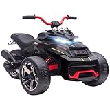 AIYAPLAY Kids Electric Ride On Car, 12V Battery Powered Ride On ATV with MP3 Player, Horn, 2 Speeds, LED Lights, 3 Wheeler Electric Vehicle Toy Car for Boys & Girls Ages 3-8, Black
