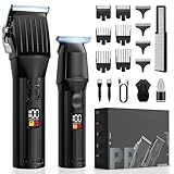 Professional Hair Clippers and Beard Trimmer for Men, Cordless Hair Trimmer Barber Clippers Hair Cutting Kit Rechargeable T-Blade Shaver Haircut Grooming Set with 10 Guide Combs Gifts for Men
