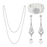 MIVAIUN 3 Pcs Plastic Pearl Set 1920s Pearl Jewelry Set,1920s Woman Pearl Necklace Earring Bracelet Set,1920s Necklace Vintage Earrings Multilayer Pearl Bracelet for Girls Women Party (Set C)