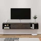 Pmnianhua Floating TV Unit, 67'' Wall Mounted TV Cabinet, Floating Shelves with 4 Cabinets, Wooden Entertainment Media Console Center Large Storage TV Bench for Living Room & Office (170cm, Dark Grey)