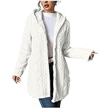 Fluffy Coat for Women UK Fleece Sherpa Long Jacket with Hood Warm Winter Teddy Bear Coats Thermal Plush Outwear Mid Length Trench Coats Loose Cardigan Casual Plain Open Front Loungewear Overcoat