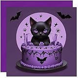 Purple Black Cat Gothic Birthday Card Bats Cake Alternative Goth 145 x 145mm