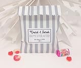Treasured Forever Personalised Wedding Favour Sweet Bags Birthday Candy Cart Striped Polka Dots | Grey Strips - Personalised Text | 100