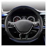 Qxryzp Car Steering Wheel Cover, for VW, T4 T5 T6, for Multivan, for Multifuncional, for Transporter D Shape PU Leather Auto Accessories Wheel Cover Steering Wheel Cover(BLACK Blue)