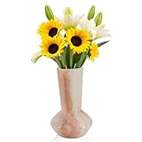 EarthenTones White Onyx Marble Vase 8x5 Inch – Elegant Flower Vase for Living Room, Modern Home Decor Accent, Handmade Decorative Home Accessories for Tabletop or Shelf Display