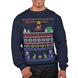 Graphic Impact Inspired Retro Gaming Freak Christmas Jumper Ugly Xmas Sweatshirts (Small, Navy)