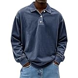 Mokaloha Mens Shirts Rugby Shirts for Men Long Sleeve Big and Tall Pullover Sweatshirts Water Wash Button up Collared Work Polo Shirt Dark Blue 4X-Large
