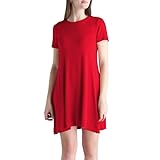 P&R DANCEWEAR LTD Women’s Plain Jersey Short Sleeve Ladies Party Swing Skater Dress Red M-L