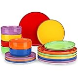 vancasso Bonita Colourful Dinner Set, Handpainted Swirls Dinner Sets for 6 People, 18-Piece Plates and Bowls Set in Warm Tones, Include Dinner Plates, Dessert Plates, and Cereal Bowl