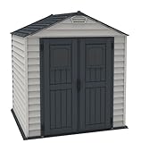 Duramax StoreMax PLUS 7 x 7 (4.44 m2) Plastic Garden Shed with Heavy-Duty Plastic Floor & Fixed Window on Doors, Strong Metal Roof Structure & Maintenance-Free Storage Shed, Dark Grey & Adobe