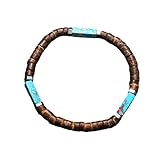 GAUEIOUR Men's Wooden Turquoise Stone Splice Beaded Bracelet Natural Retro Nepalese Bohemia Surf Beach Holiday Stretch Bracelets Jewelry Accessory