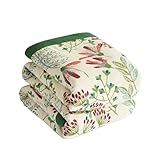 Bailix Premium Bohemian throw, 100% Cotton Cuddly Blanket with Fringes, Double-Sided Muslin, Boho Blanket, 150 x 200 cm, Cuddly Sofa Blanket and Bed Throw, Patchwork, Blanket for Room Green/Beige