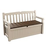 Keter Eden Bench 265L Outdoor Garden Storage Box Garden Furniture - Beige and Brown