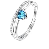 JeweBella 925 Sterling Silver Ring for Women Adjustable Love Heart Birthstone Ring Cubic Zirconia Engagement Wedding Promise Thumb Rings Women Jewellery Gift for Girls Her
