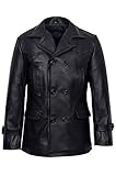 Men's Kriegsmarine Black German WW2 UBoat Reefer Genuine Hide Leather Jacket Coat (Large)