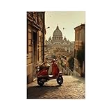 Pizza Delivery Moped in Rome Art Print Canvas Poster Wall Art Decor Print Picture Paintings for Living Room Bedroom Decoration 08x12inch(20x30cm)