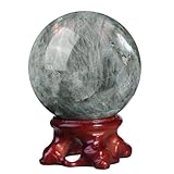 Nupuyai Natural Labradorite Crystal Ball with Stand, Feng Shui Crystal Stone Sphere Figurine Home Office Decor Meditation Crystal Ball, 51-60mm