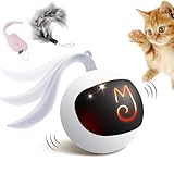 Migipaws Interactive Cat Ball Toy Set, Fun Tracker, Automatic Rolling Chase Ball with Fluffy Tail, A Small Mice, Rechargeable (White)