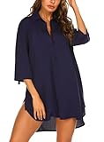 Ekouaer Women's Swimsuit Bikini Summer Beach Coverups for Women UK Beachwear Bathing Suit Beach Dress, Navy Blue, S