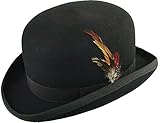MAZ Hard Felt Bowler Hat 100% Wool Bowler Hat PVC Lining Removable Feather (Medium 57 cm)