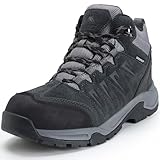 OUTJET Men's Waterproof Hiking Boots Lightweight Comfortable Leather Mid Ankle Outdoor Trekking Boot
