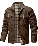 Zaitun Men's Flannel Lined Shacket Jacket Plaid Brushed Lining Cowboy Western Twill Outdoor Shirt Jacket