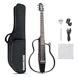 SONICAKE QGT-01 Electric Travel Guitar, Portable Solid Mahogany Body Acoustic Electric Guitar, Easy Assemble Frames, Multi Body-Shape Sim Preamp, Bag and Accessories