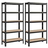 SONGMICS GLR030B22 Set of 2 Shelving Units with 5 Shelves, Steel Shelves, Quick Assembly for Garage, Warehouse, Utility Room, Load Capacity 650 kg, 30 x 75 x 150 cm, Black