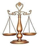 OwlGift Vintage Metal Lawyer Scale of Justice Libra, Decorative Jewelry Storage, Antique Tray Cosmetic Organizer, Farmhouse Candleholder Display, Home Décor Centerpiece Stand – Golden, 15“ W x 17” H