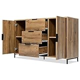 Merax Sideboards for Living Room | Storage Cabinet with 2 Doors and 3 Drawers | Dark Oak Drawers Bedroom with Adjustable Shelf | Kitchen Cabinets | 76x120x40cm