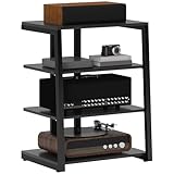 HOMCOM HiFi Stand, 4-Tier Media Storage Shelf with Adjustable Shelves, Power Strip Rack for Router, Record Player, Printer, Industrial TV Stand for up to 28 Inch TVs, Black