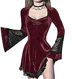 DINGJIUYAN Red Dress Goth-Gothic-Women-Dresses-Long-lace-Sexy-Clothes-mini-Emo-Sleeve-Wedding-Guest-Vampire