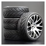 OLDDO 1/10 Rc Wheels Tires Set Fit For Tamiya Tt02 Tt01e For Hpi Rs4 Sprint(GREEN)