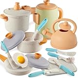 BUYGER Pretend Play Kitchen Toy Set Accessories for Kids Toddler 3 Years Old, Cooking Cookware Pots and Pans Playset Gifts for Kids Girls Boys Toddler