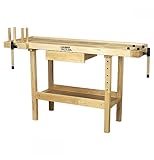 LUMBER JACK WB1520D1 Heavy Duty Woodworking Bench with 2 Clamps, Storage Drawer, Tool Well & Wooden Board Jacks, FSC Certified Hardwood, 113kg Table Capacity