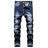 JENY-LUCK Men's Slim Fit Stretch Straight Fit Washed Ripped Skinny Jeans for Men Fashion Distressed Destroyed Ripped Jeans