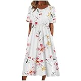 Generic Women's Maxi Dress - Pink Floral Print, Size XXL, Plus Size, Short Sleeve, Round Neck, Loose Fit, Casual Elegant, Adult