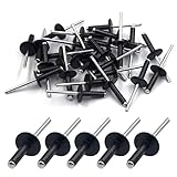 Large Flange Rivets,BESTYCHAO 50pcs Aluminum Blind Rivets with Large Flange 4.8mm x 20mm, Black Pop Rivets for DIY, Metal Tube, Sheet Mounting