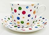 Polka Dot Painted Effect Breakfast Cup & Saucer Fine Bone China Jumbo Large Tea Coffee Cup & Saucer Hand Decorated in The UK