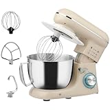 HOMCOM Stand Mixer, 4.5L Food Mixer for Baking, 6 Speeds and Pulse Setting, 1300W Cake Electric Whisk with Dough Hook, Whisk, Stainless Steel Bowl, Splash Guard, Beater, Beige