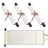 WEBEEDY 3PCS Blank Hanging Scroll Vintage Blank Paper Scrolls with Wood Rod Wall Mounting Scrolls Silk Chinese Calligraphy Drawing Scrolls Paper for Writing, Drawing, Calligraphy Christmas Decor(Gold)