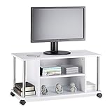 Relaxdays White TV Stand, Entertainment Unit on 4 Castors, Portable TV Armoire, MDF, HxWxD: 41.5 x 80 x 40, White