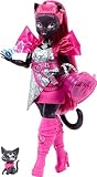 Monster High Catty Noir Doll with Pet Cat Amulette and Accessories like Backpack, Music Book, Microphone and More, HXH76