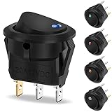 Hanibos 12V LED Illuminated Round Rocker Switch - 5 Pcs 20A Toggle with 5 Color Led Light for Car, Boat, Household Application