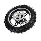 2.5-10 Dirt Bike Rear Wheel Rubber Metal with Disc Sprocket Bearing Assembly, Complete Mini Pit Bike Rim Tire for Axle Diameter 12mm