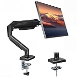 BONTEC Single Arm Monitor Desk Mount for 13-32 inch Screen, Tilt, Swivel, Rotation, Ergonomic Gas Spring Monitor Stand with Cable Management, VESA 75/100mm