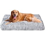 EHEYCIGA Extra Large Dog Bed XL, Fluffy Calming Dog Bed Anti Anxiety Crate Bed Washable Cushion with Anti-Slip Bottom, Grey, 112x85x10cm