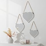New Set of 3 White Rope Hanging Heart Mirrors – Decorative Heart-Shaped Wall Mirrors in Assorted Sizes – Unique Pattern and Stylish Design Perfect for Bedroom, Bathroom & Home Decor G-24