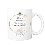 Personalised Christening White Ceramic 11oz Mug, Baby Boy, Baby Girl, Custom Christening Gift, Present,Christening Keepsake,Baptism Present, Rabbit (Blue)
